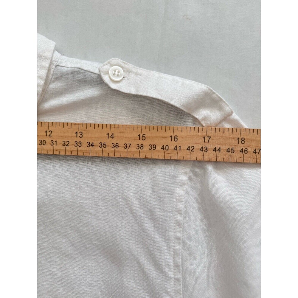 Chaus XL 100% Organic Linen Shirt 3/4 Roll Tab Sleeve Belted Tunic White Pockets - Picture 12 of 15